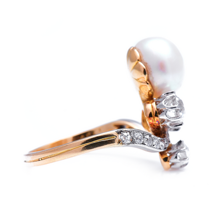 Edwardian, 18ct Gold, French, Natural Pearl and Diamond Tiara Ring