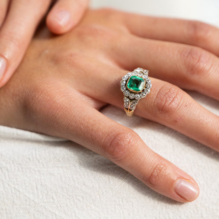 Edwardian, 18ct Gold, Garland Style, Emerald and Diamond Ring