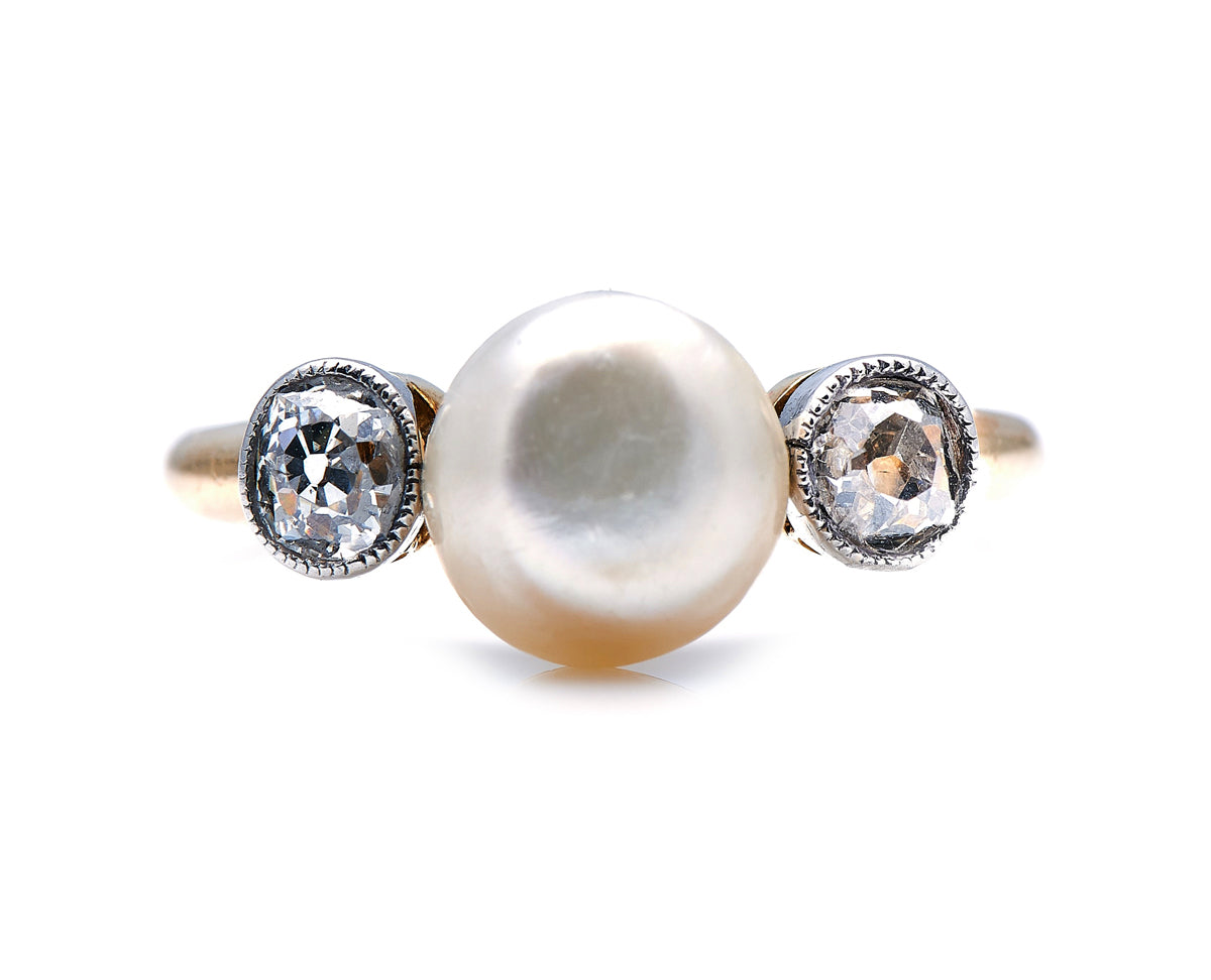 Edwardian, 18ct Gold, Natural Pearl and Diamond Ring