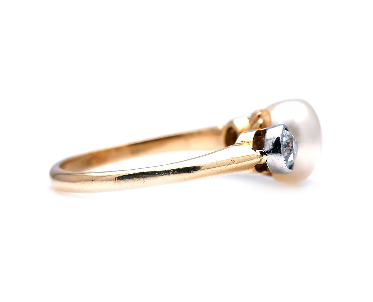 Edwardian, 18ct Gold, Natural Pearl and Diamond Ring