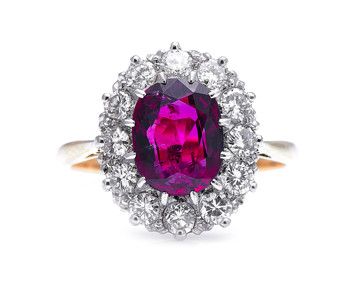 Edwardian, 18ct Gold, Rare 3ct Ruby and Diamond Cluster Ring