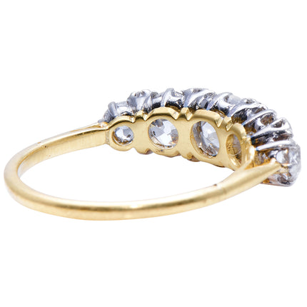 Edwardian, 18ct Gold and Platinum, Old Cushion-Cut Diamond Five Stone Engagement Ring
