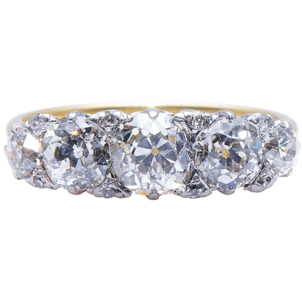 Edwardian-18-Carat-Gold-Platinum-Cushion-Cut-Five-Stone-Ring-Engagement