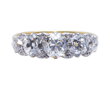 Edwardian-18-Carat-Gold-Platinum-Cushion-Cut-Five-Stone-Ring-Engagement