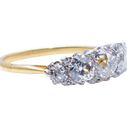 Edwardian, 18ct Gold and Platinum, Old Cushion-Cut Diamond Five Stone Engagement Ring