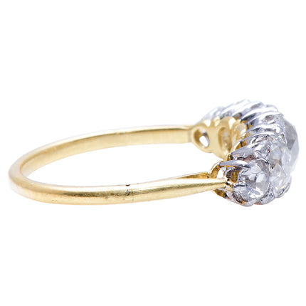 Edwardian, 18ct Gold and Platinum, Old Cushion-Cut Diamond Five Stone Engagement Ring