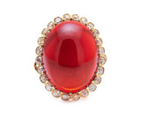 Edwardian, 18ct Yellow Gold, Cabochon Fire Opal and Diamond Cluster Ring