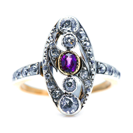Edwardian, Art Nouveau, 18ct Gold, Ruby and Diamond Ring