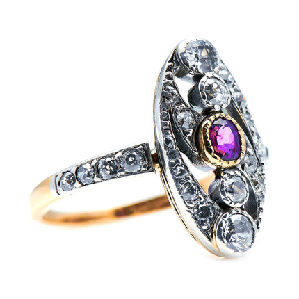 Edwardian, Art Nouveau, 18ct Gold, Ruby and Diamond Ring