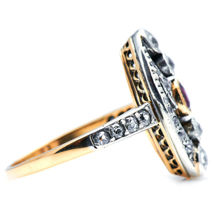 Edwardian, Art Nouveau, 18ct Gold, Ruby and Diamond Ring