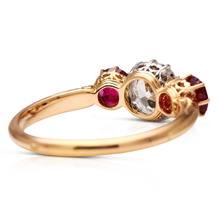 Edwardian, French, Diamond and Ruby Three Stone Ring Antique Engagement Rings | Vintage Engagement Rings Antique Rings | Antique Engagement Rings | Vintage Engagement Rings | Antique Jewellery 