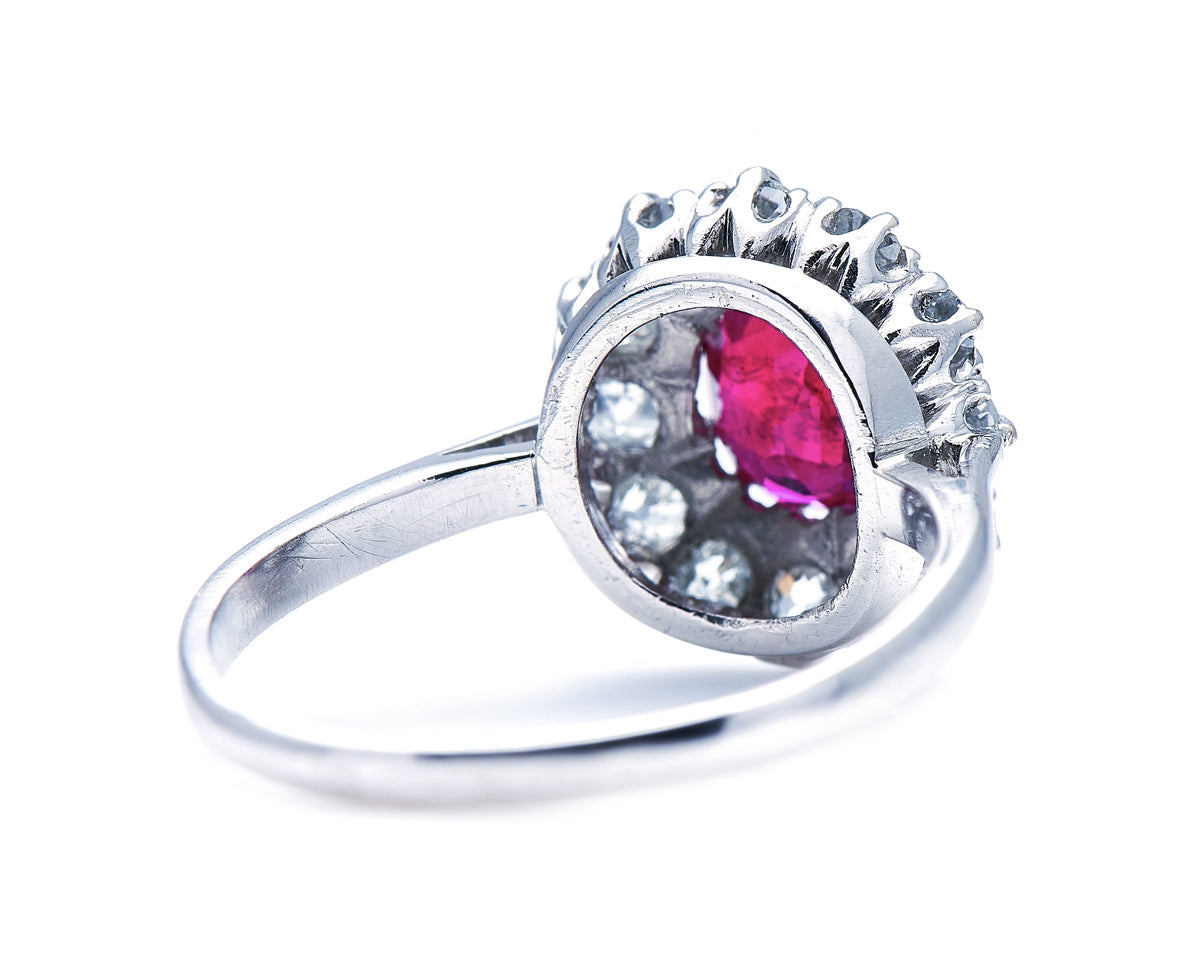 Edwardian, platinum, Burmese ruby and diamond cluster ring