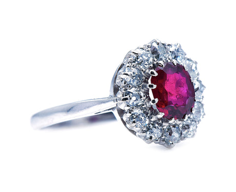 Edwardian, platinum, Burmese ruby and diamond cluster ring