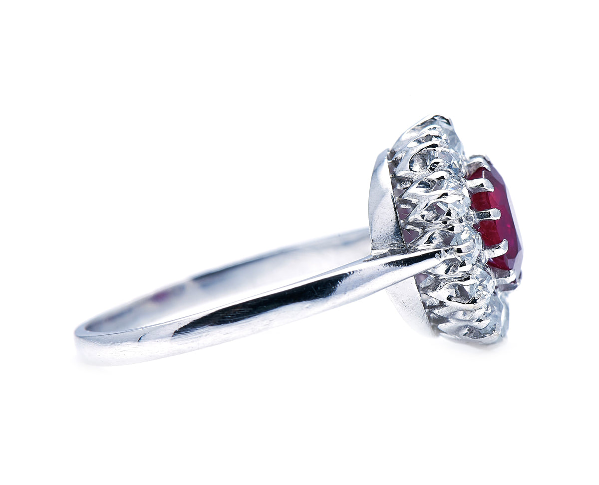 Edwardian, platinum, Burmese ruby and diamond cluster ring