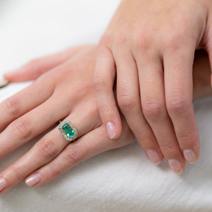 SOLD - Edwardian, Platinum, Colombian Emerald and Diamond Ring