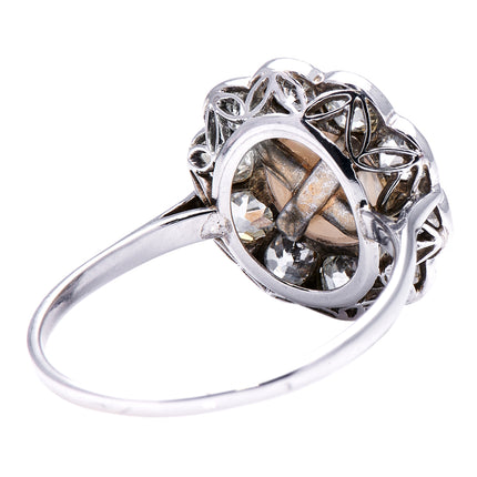 Edwardian, Platinum, Natural Pearl and Diamond Cluster Ring