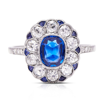 Sapphire-Diamond-Cluster-Platinum-Ring-Edwardian-Antique-Jewellery