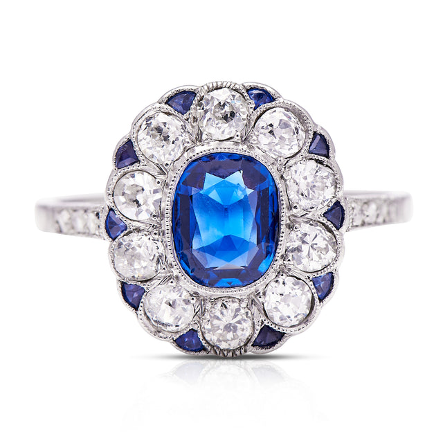 Sapphire-Diamond-Cluster-Platinum-Ring-Edwardian-Antique-Jewellery