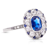Sapphire_Diamond_Cluster_Engagement_Rings Edwardian, Platinum, Sapphire and Diamond Ring