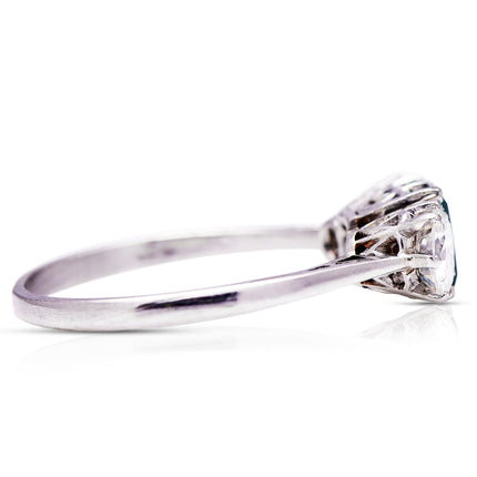 Fine Quality | Art Deco, Platinum, Emerald and Diamond Three Stone Ring