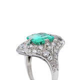 Art Deco emerald and diamond ring, side view. 