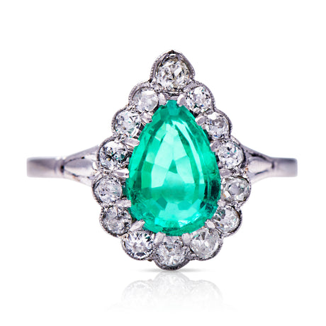 Emerald_Diamond_Antique_Vintage_Engagement_Rings_Ring_Colombian | Art Deco, Platinum, Colombian Emerald and Diamond Ring