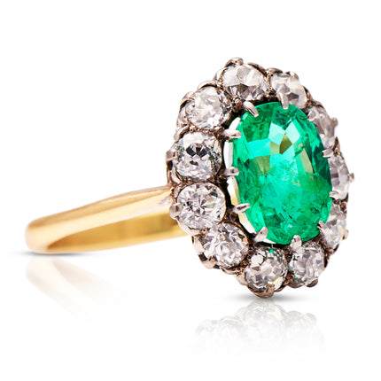 Emerald_Diamond_Cluster_Engagement_Rings_Ring_Vintage_Old
