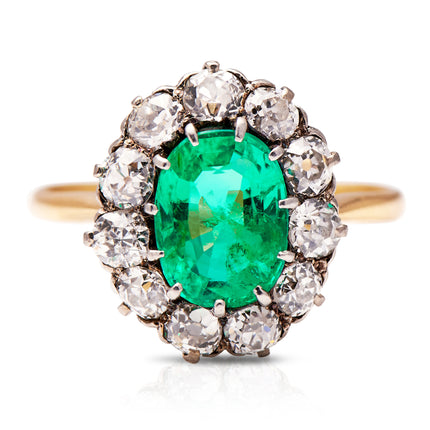Art-Deco-1920s-18-Carat-Gold-Colombian-Emerald-Diamond-Cluster-Ring-Antique