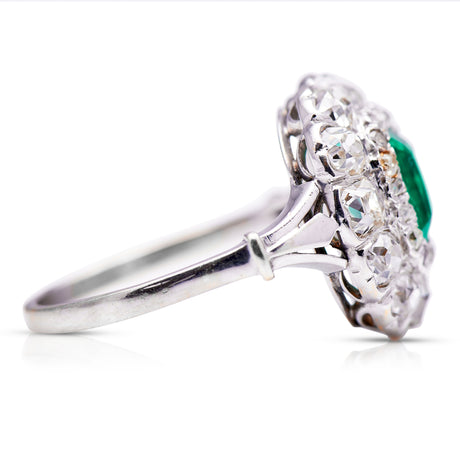 Antique, Victorian emerald and diamond cluster ring