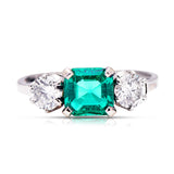 Columbian-Emerald-Platinum-Art-Deco-Three-Stone-Ring-Engagement-Diamond-Art-Deco