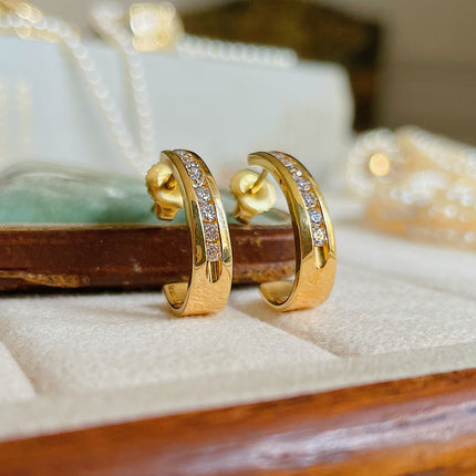 Vintage | Diamond Hoop-Style Earrings, 18ct Yellow Gold