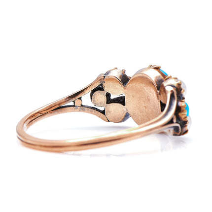 Georgian, 15ct Gold, Natural Turquoise and Pearl Ring