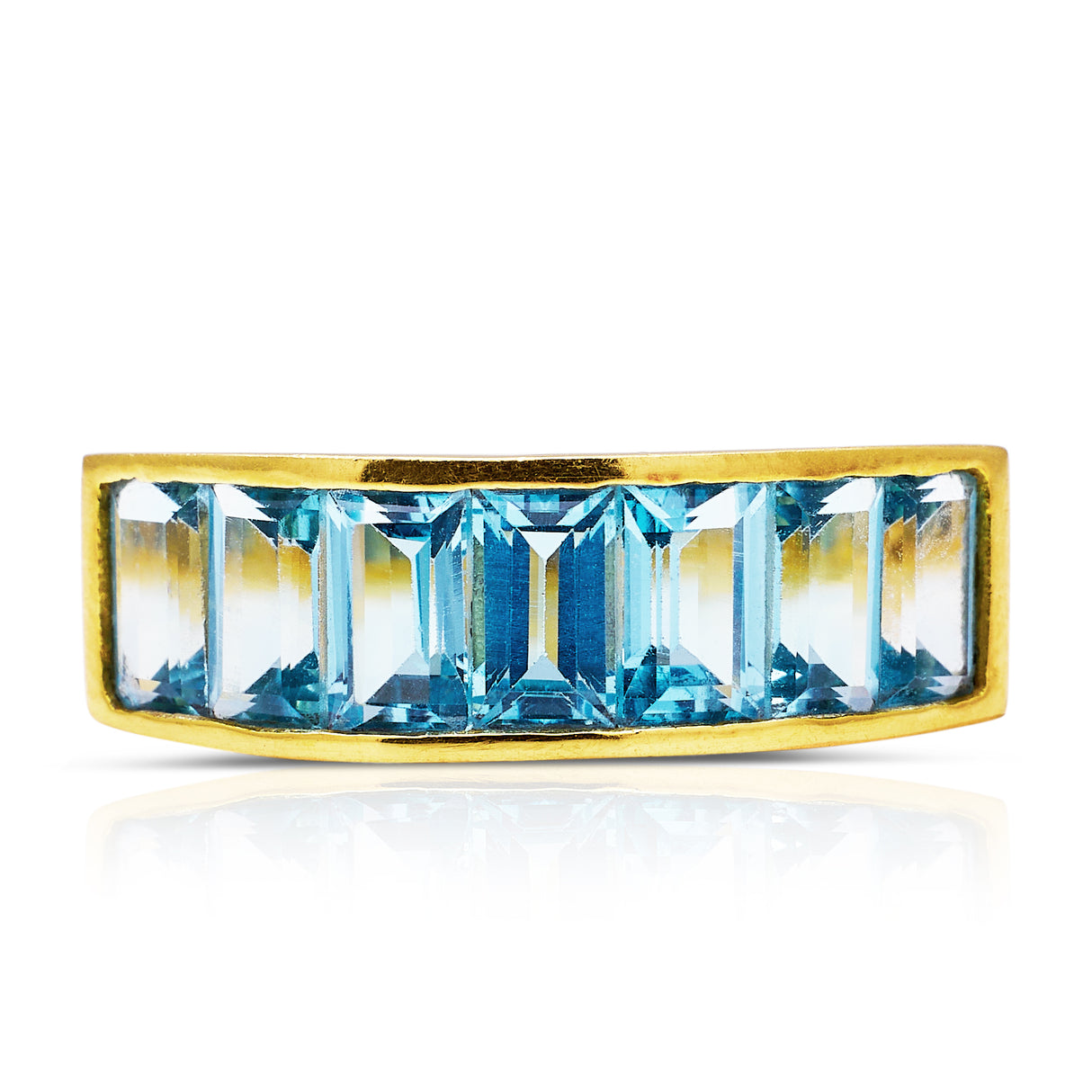 Vintage-Blue-Topaz-Half-Hoop-Ring-18ct-Yellow-Gold-Chic
