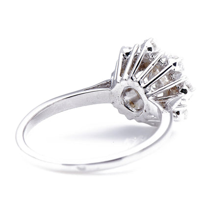 French, 1950's, 18ct White Gold, Diamond Cluster Engagement Ring