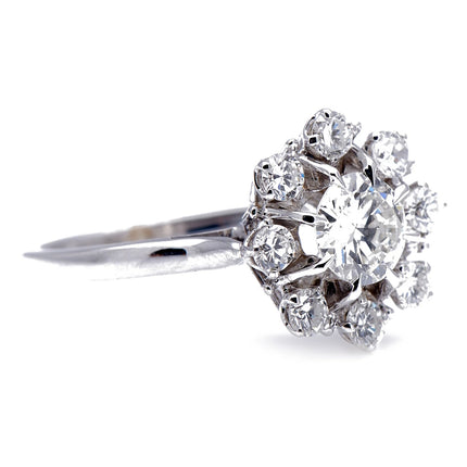 French, 1950's, 18ct White Gold, Diamond Cluster Engagement Ring
