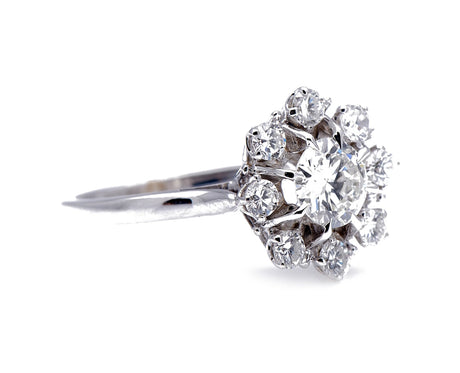French, 1950's, 18ct White Gold, Diamond Cluster Engagement Ring