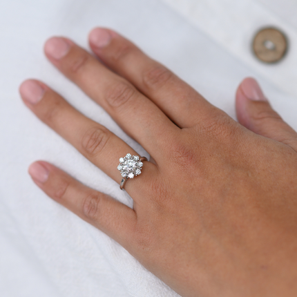 French, 1950's, 18ct White Gold, Diamond Cluster Engagement Ring
