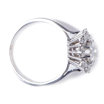 French, 1950's, 18ct White Gold, Diamond Cluster Engagement Ring