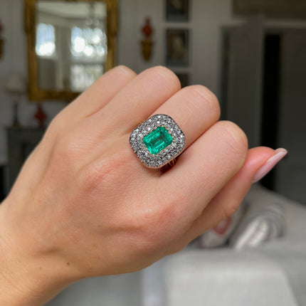 Georgian, 18ct Gold, Silver, Emerald and Diamond Ring