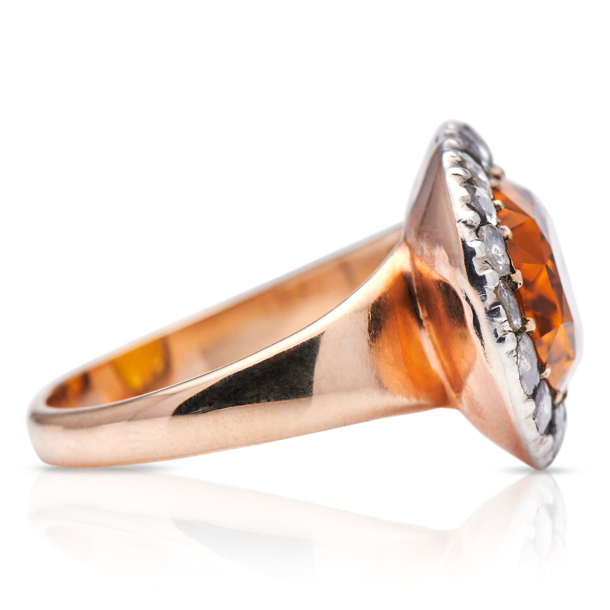 19th Century, 15ct Gold, Silver, Citrine and Diamond Ring