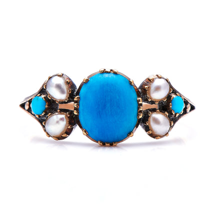 Georgian, 15ct Gold, Natural Turquoise and Pearl Ring