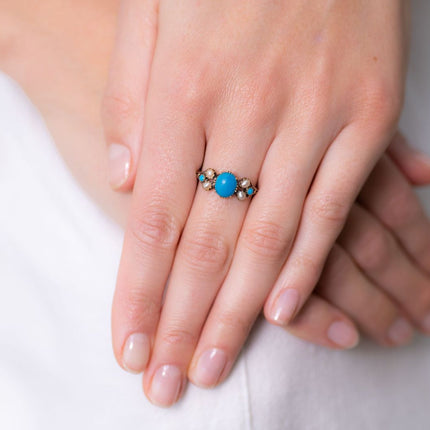 Georgian, 15ct Gold, Natural Turquoise and Pearl Ring