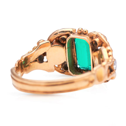 Georgian, 18ct Gold, Colombian Emerald and Diamond 'Souvenir' Ring Antique Engagement Rings  Antique Emerald Rings  Emerald Engagement Rings  Emerald and Diamonds Rings  Diamond Engagement Rings  Antique Rings  Antique Ring Boutique  Vintage Engagement Rings  Antique Engagement Rings  Antique Jewellery company  Vintage Jewellery