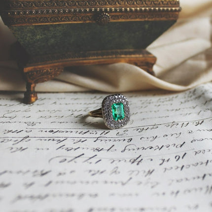 Vintage_Rings | Vintage_Engagement_RingsUntreated Antique Georgian, 18ct Gold, Silver, Emerald and Diamond Engagement Ring