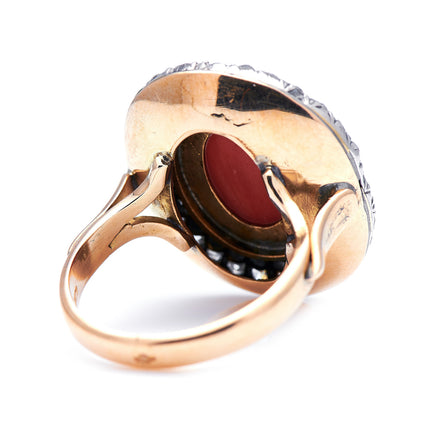 Georgian, 19th Century, 18ct Gold, Coral and Diamond Cluster Ring