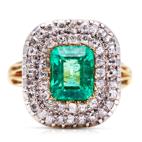 Georgian emerald and diamond cluster, front view. 