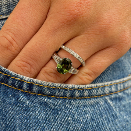 Engagement | Vintage, Green Sapphire and Diamond Ring, 18ct White Gold