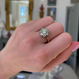 Antique green-yellow diamond cluster engagement ring