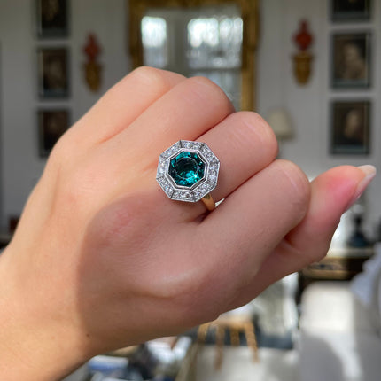 Peacock Blue | Tourmaline and Diamond Hexagonal Cluster Ring