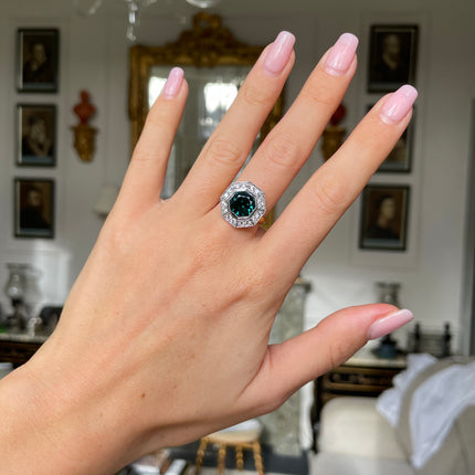 Peacock Blue | Tourmaline and Diamond Hexagonal Cluster Ring